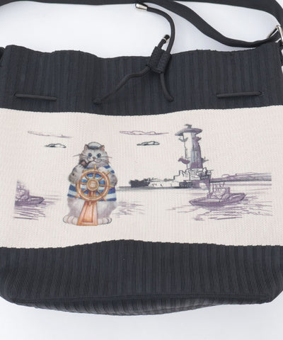 Knit Panel Pattern Drawstring Bag