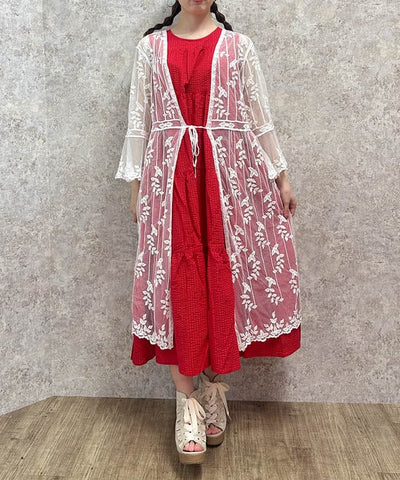 Tulle Embroidery Long Cardigan