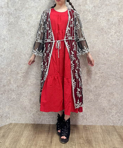 Tulle Embroidery Long Cardigan