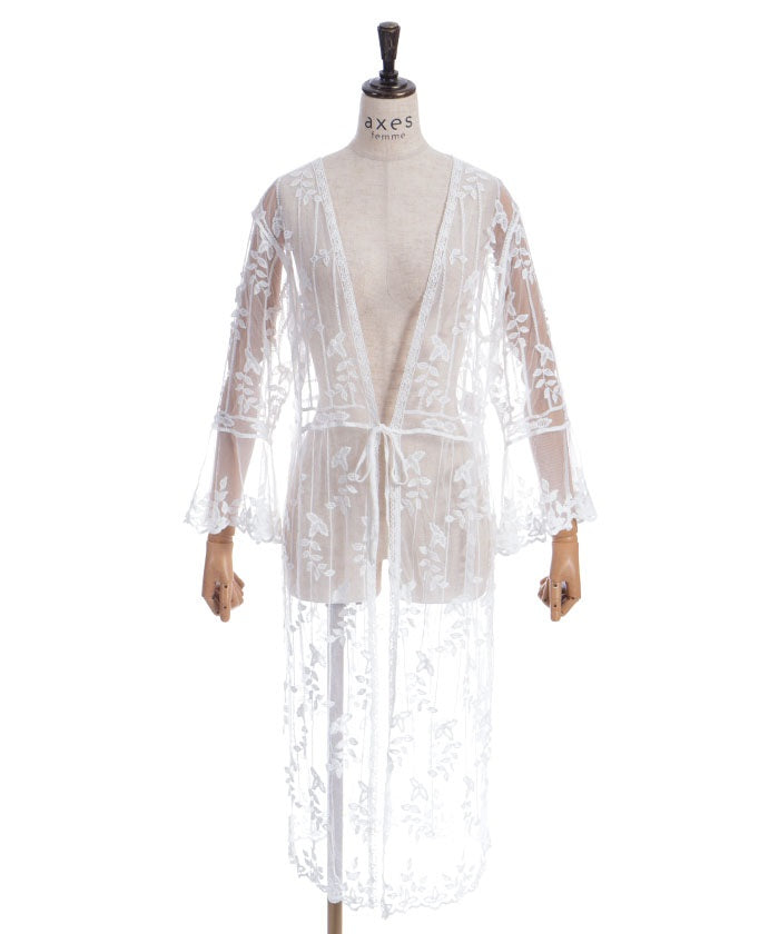 Tulle Embroidery Long Cardigan