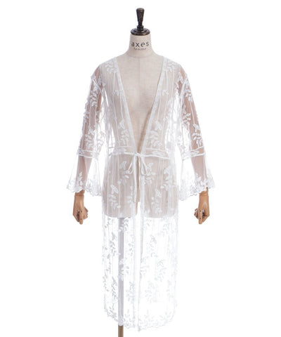 Tulle Embroidery Long Cardigan