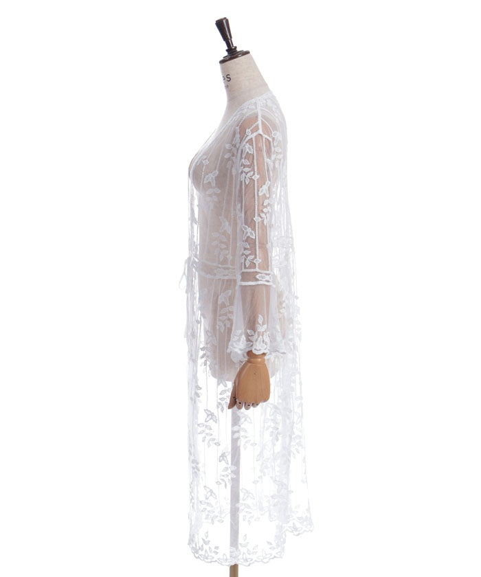 Tulle Embroidery Long Cardigan