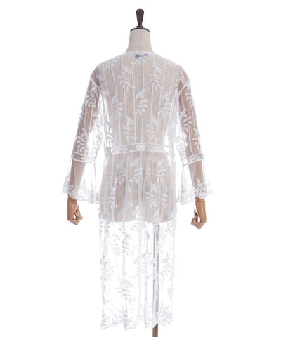Tulle Embroidery Long Cardigan