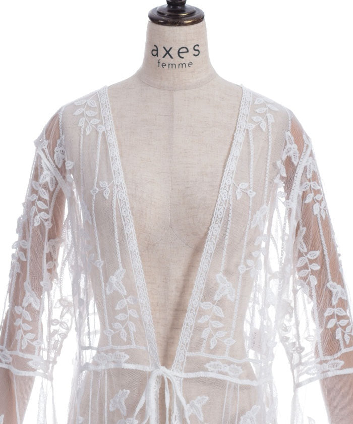 Tulle Embroidery Long Cardigan
