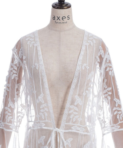 Tulle Embroidery Long Cardigan
