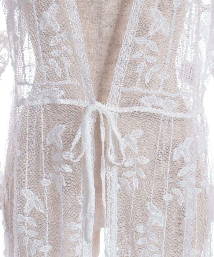 Tulle Embroidery Long Cardigan