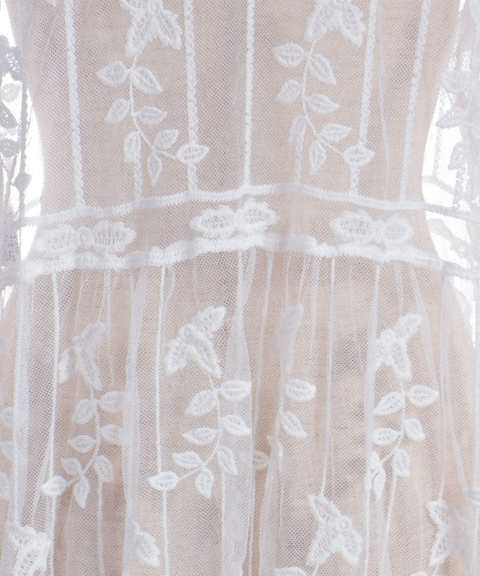 Tulle Embroidery Long Cardigan