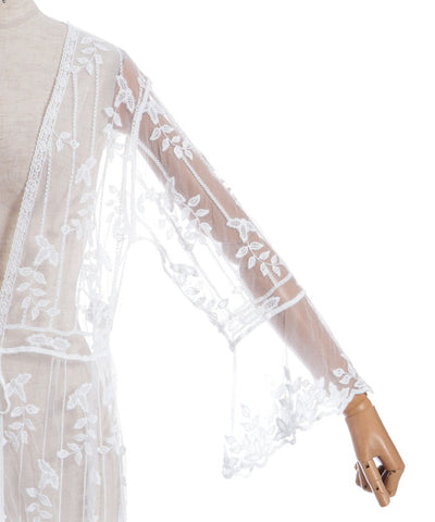 Tulle Embroidery Long Cardigan
