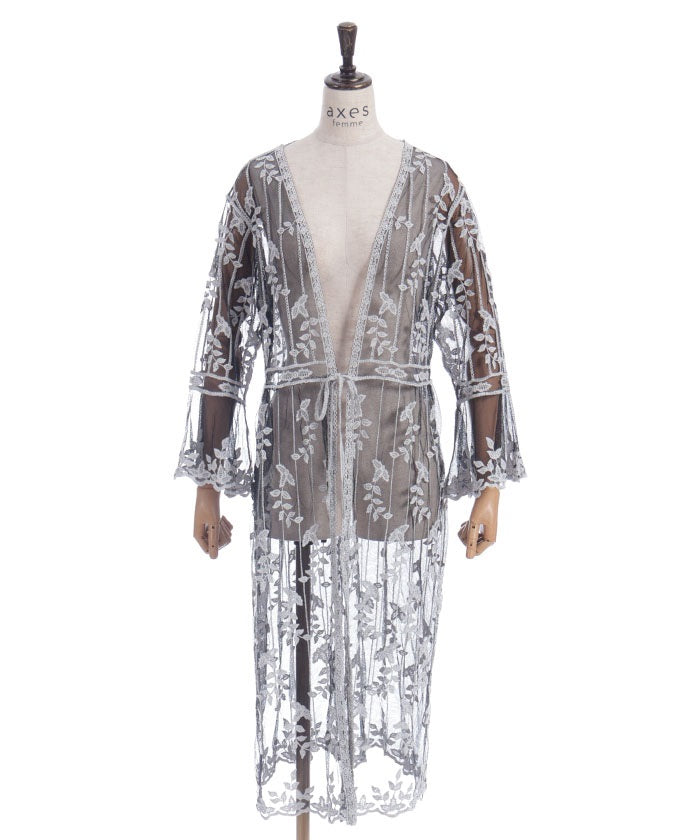 Tulle Embroidery Long Cardigan