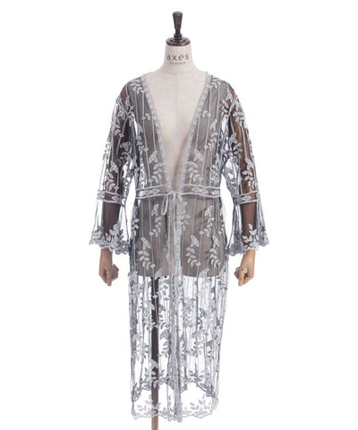 Tulle Embroidery Long Cardigan