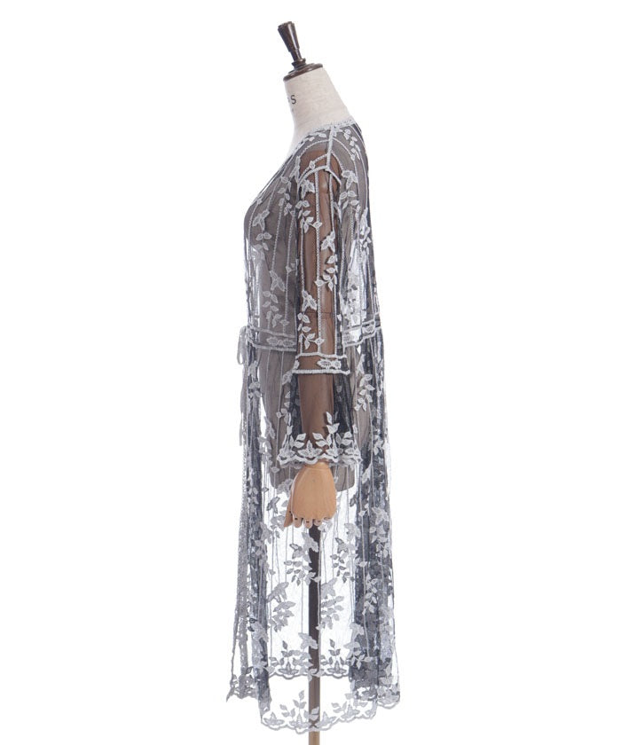 Tulle Embroidery Long Cardigan