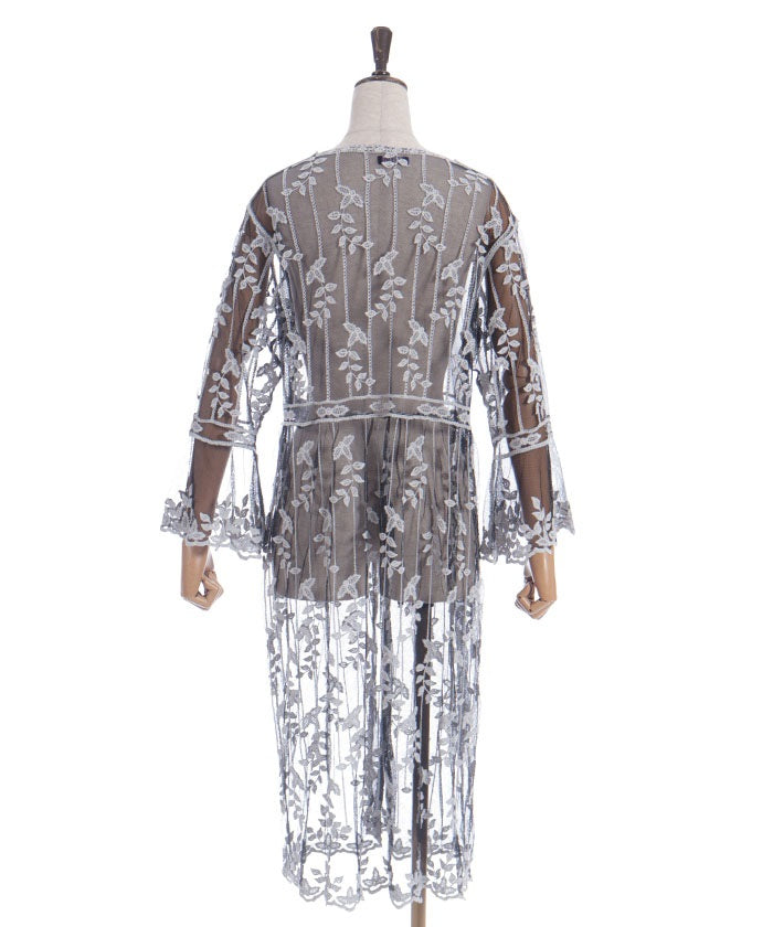 Tulle Embroidery Long Cardigan