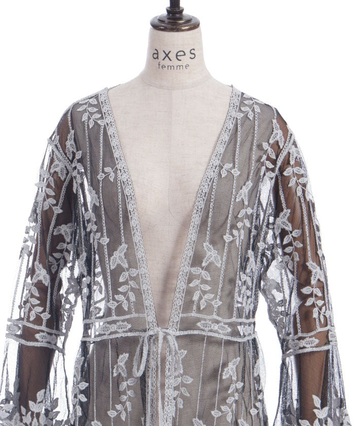 Tulle Embroidery Long Cardigan