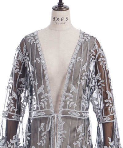 Tulle Embroidery Long Cardigan