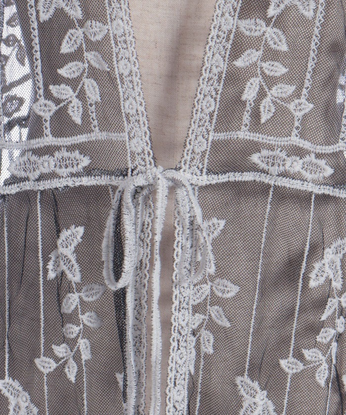 Tulle Embroidery Long Cardigan