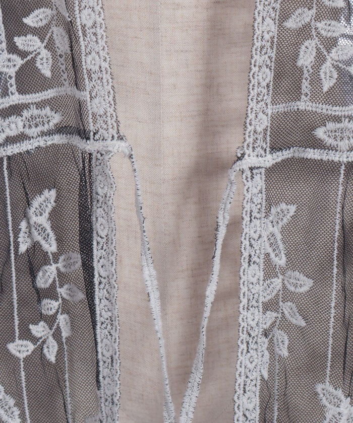 Tulle Embroidery Long Cardigan