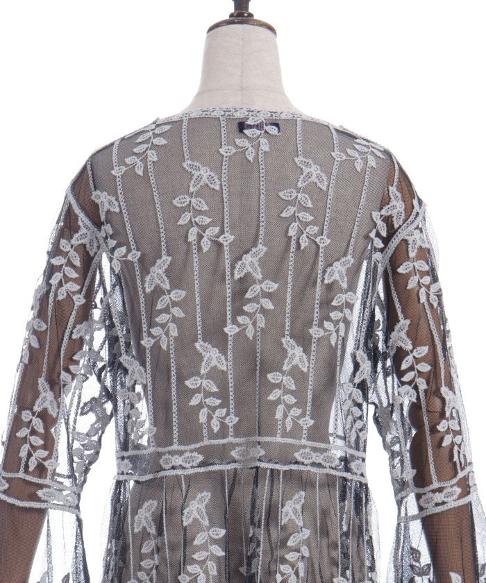 Tulle Embroidery Long Cardigan