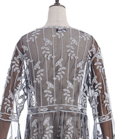 Tulle Embroidery Long Cardigan