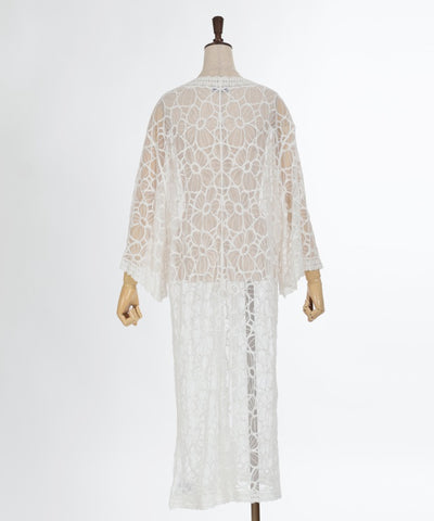Floral Pattern Embroidery Tulle Long Cardigan
