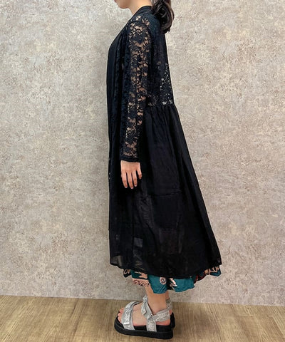 Lace Panel Long Cardigan