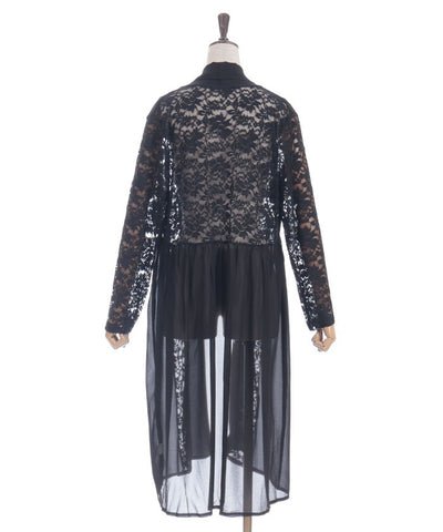 Lace Panel Long Cardigan
