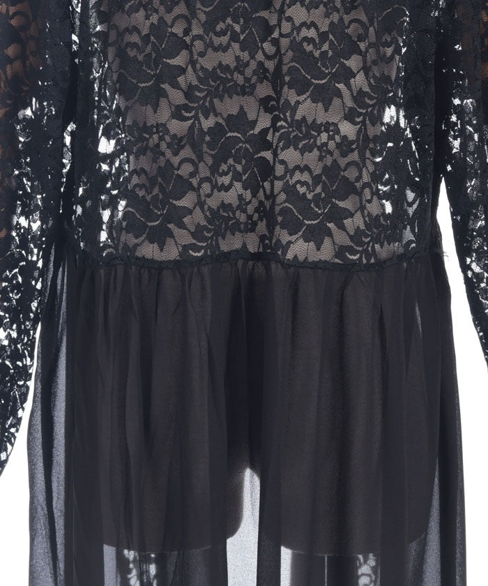 Lace Panel Long Cardigan