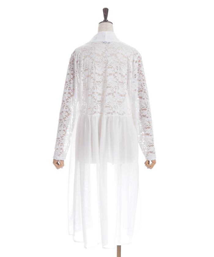 Lace Panel Long Cardigan