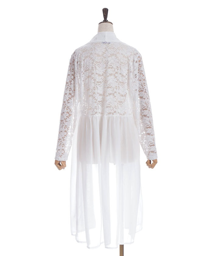 Lace Panel Long Cardigan
