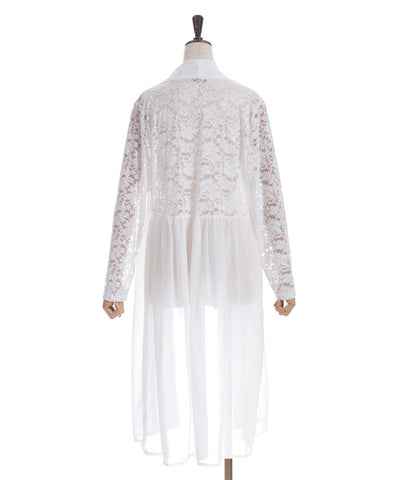 Lace Panel Long Cardigan