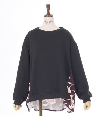 Brushed Boa & Floral Pattern Color Scheme Pullover