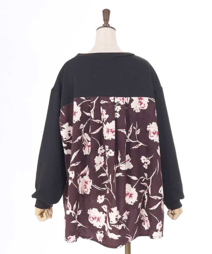 Brushed Boa & Floral Pattern Color Scheme Pullover