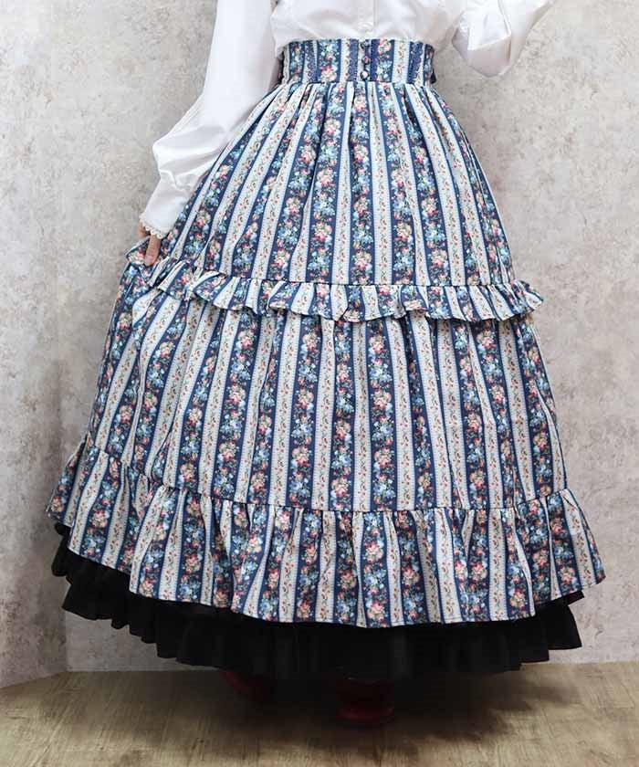 Stripe Rose Pattern Skirt