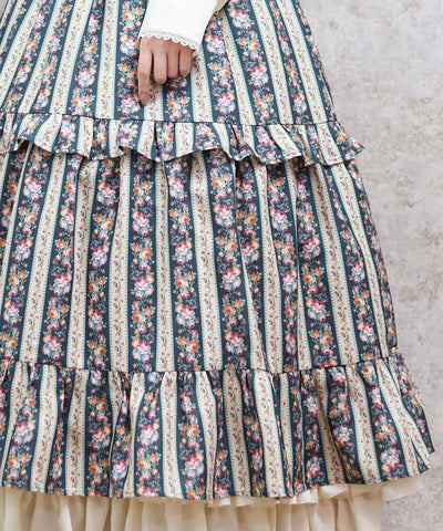 Stripe Rose Pattern Skirt