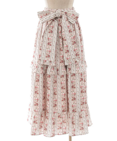 Stripe Rose Pattern Skirt