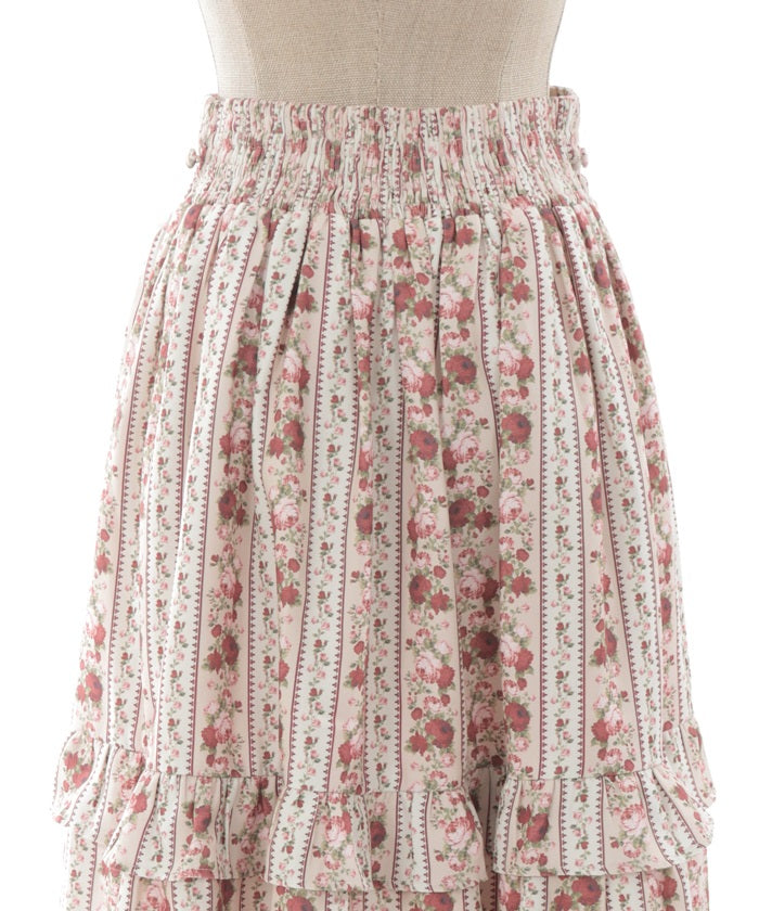 Stripe Rose Pattern Skirt