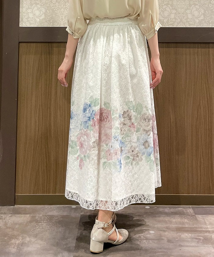 Lace Print Color Scheme Rose Skirt