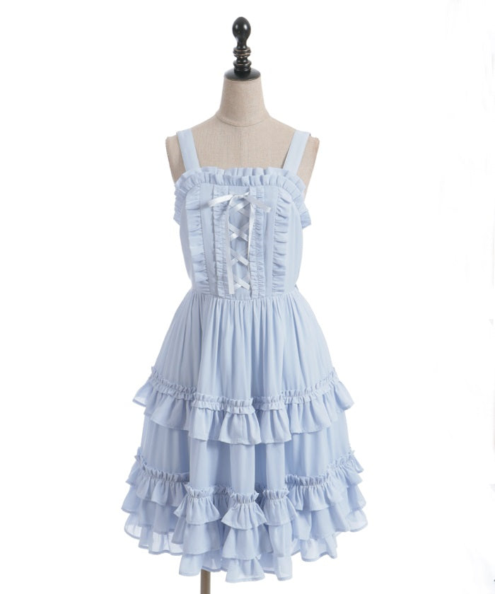 Lace-Up Frill Jumper Skirt