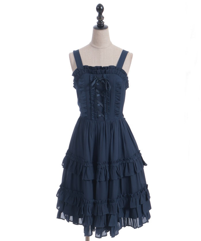 Lace-Up Frill Jumper Skirt