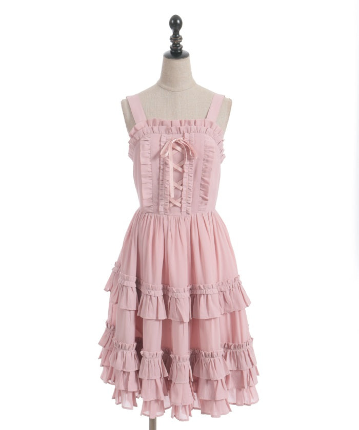 axes femme Chalmiere Lace-up Frill Jumper Skirt (Pink)