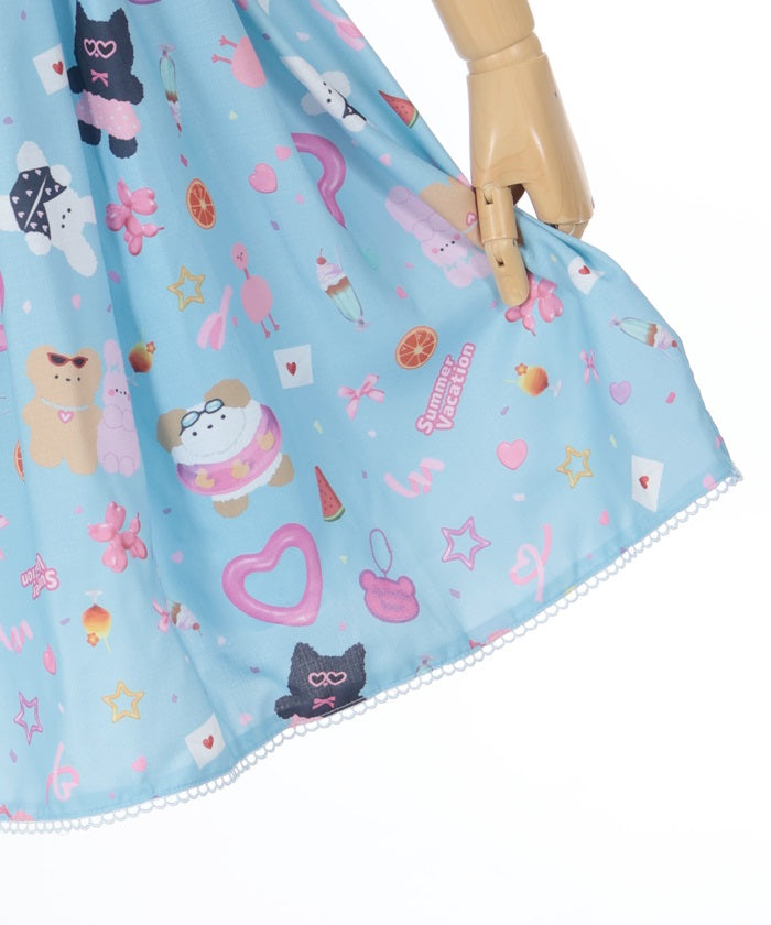 Happy Vacance Pattern Jumper Skirt