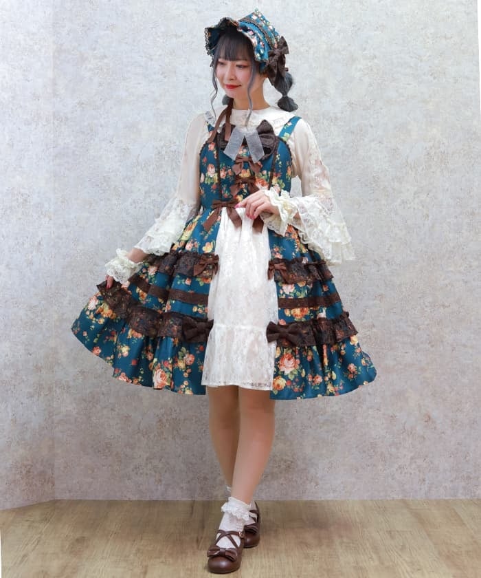 Antique Rose Pattern Jumper Skirt – axes femme from JAPAN