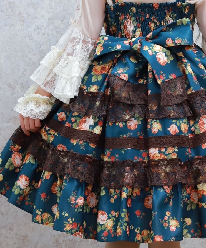 Antique Rose Pattern Jumper Skirt