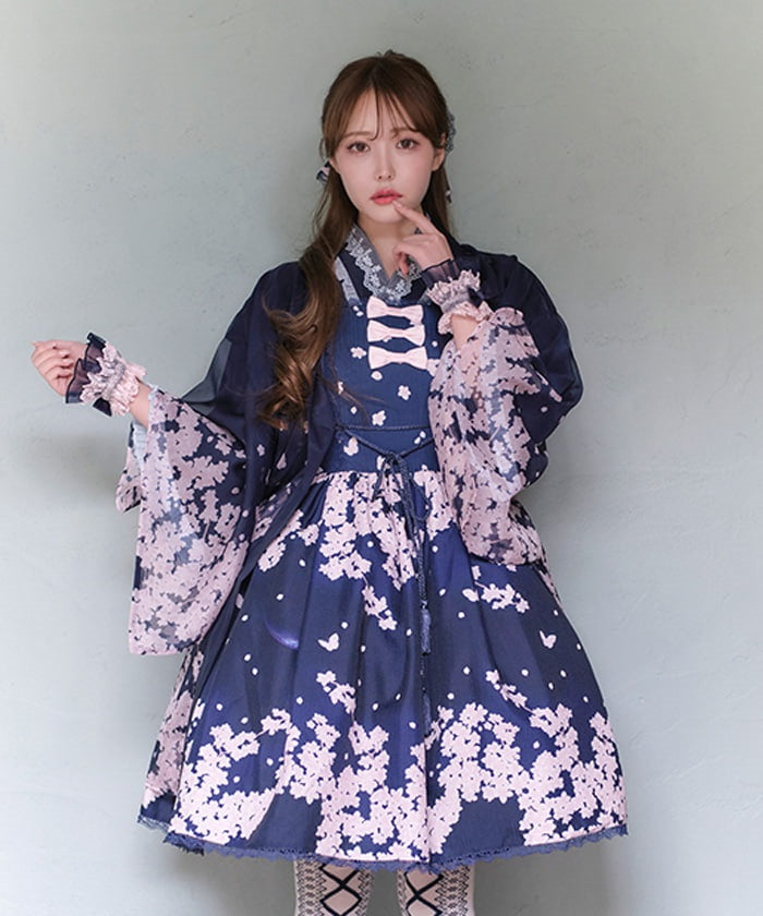 airi♡羽織袴 Sakura Pattern Sheer Kimono Style Haori – axes femme from JAPAN