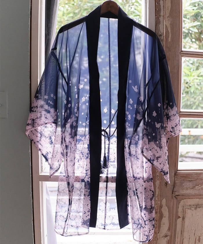 Sakura Pattern Sheer Kimono Style Haori – axes femme from JAPAN