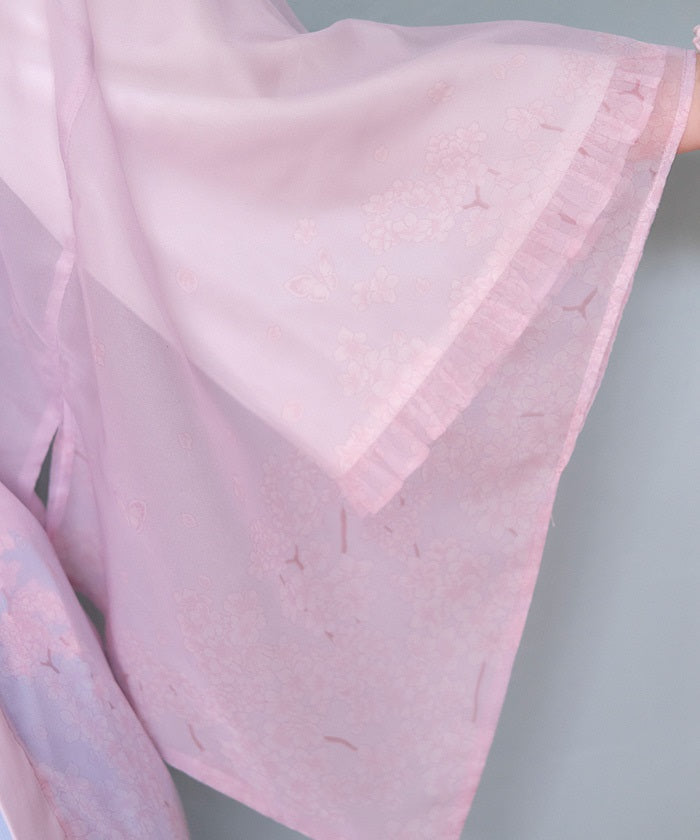 Sakura Pattern Sheer Kimono Style Haori – axes femme from JAPAN