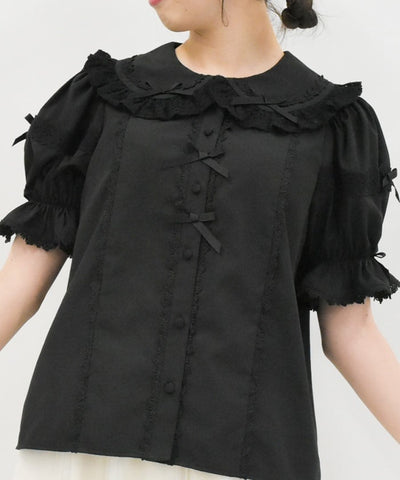 Torsion Lace Round Collar Short Sleeve Blouse