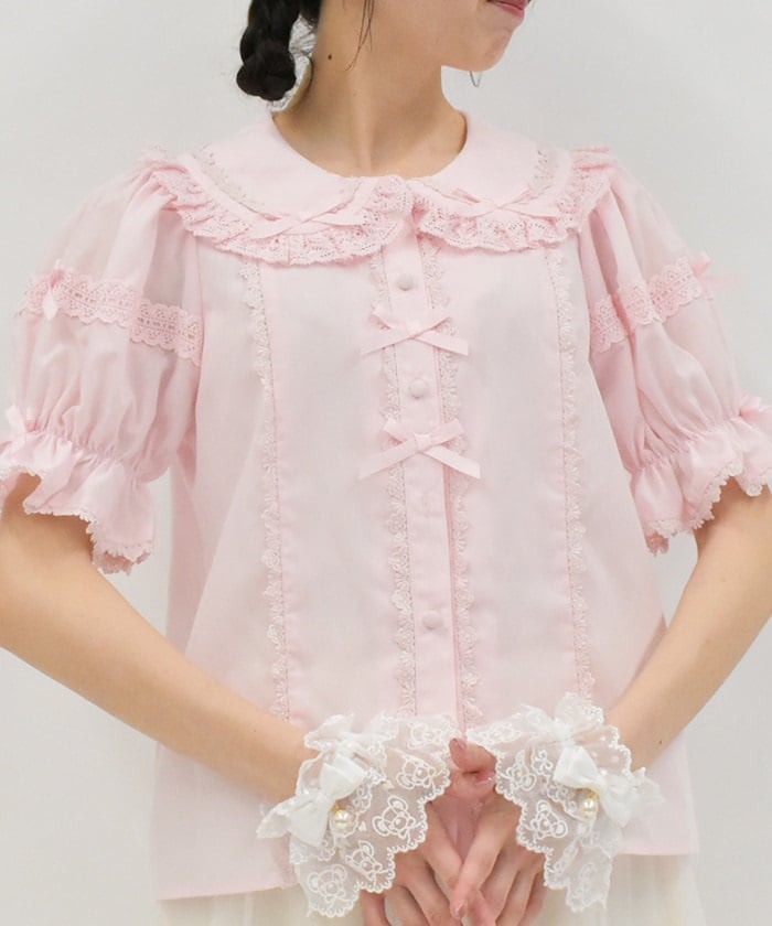 Torsion Lace Round Collar Short Sleeve Blouse
