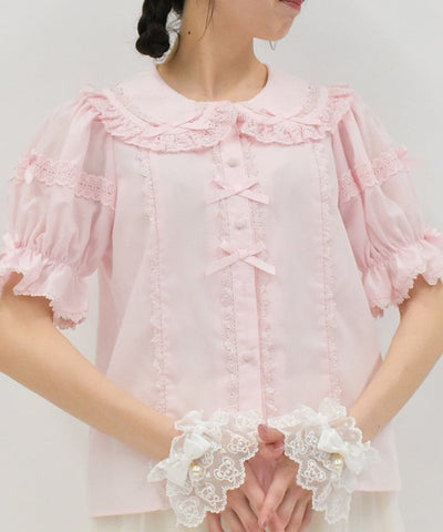 Torsion Lace Round Collar Short Sleeve Blouse
