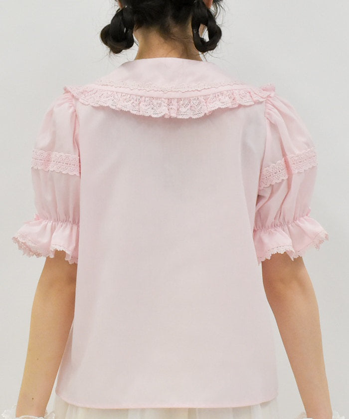 Torsion Lace Round Collar Short Sleeve Blouse