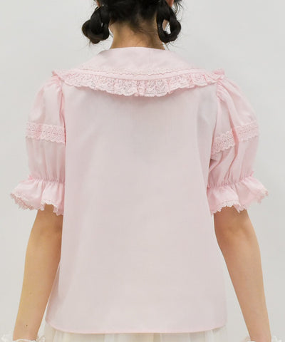 Torsion Lace Round Collar Short Sleeve Blouse